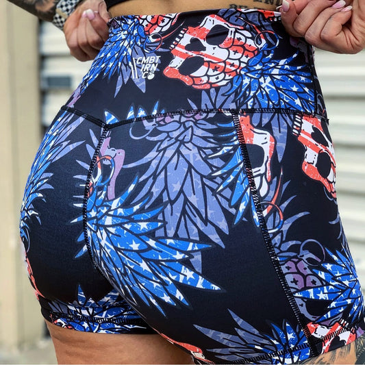 HIGH - WAIST SEAMLESS FRONT LADIES COMPRESSION TRAINING SHORTS | PINEAPPLE GRENADE - 1838 TAC SUPPLY LLC