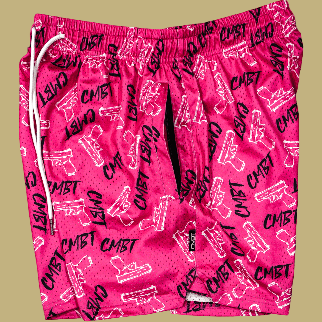 PINK COMBAT PISTOLS MEN'S MESH LIFESTYLE SHORTS | 5" - 1838 TAC SUPPLY LLC