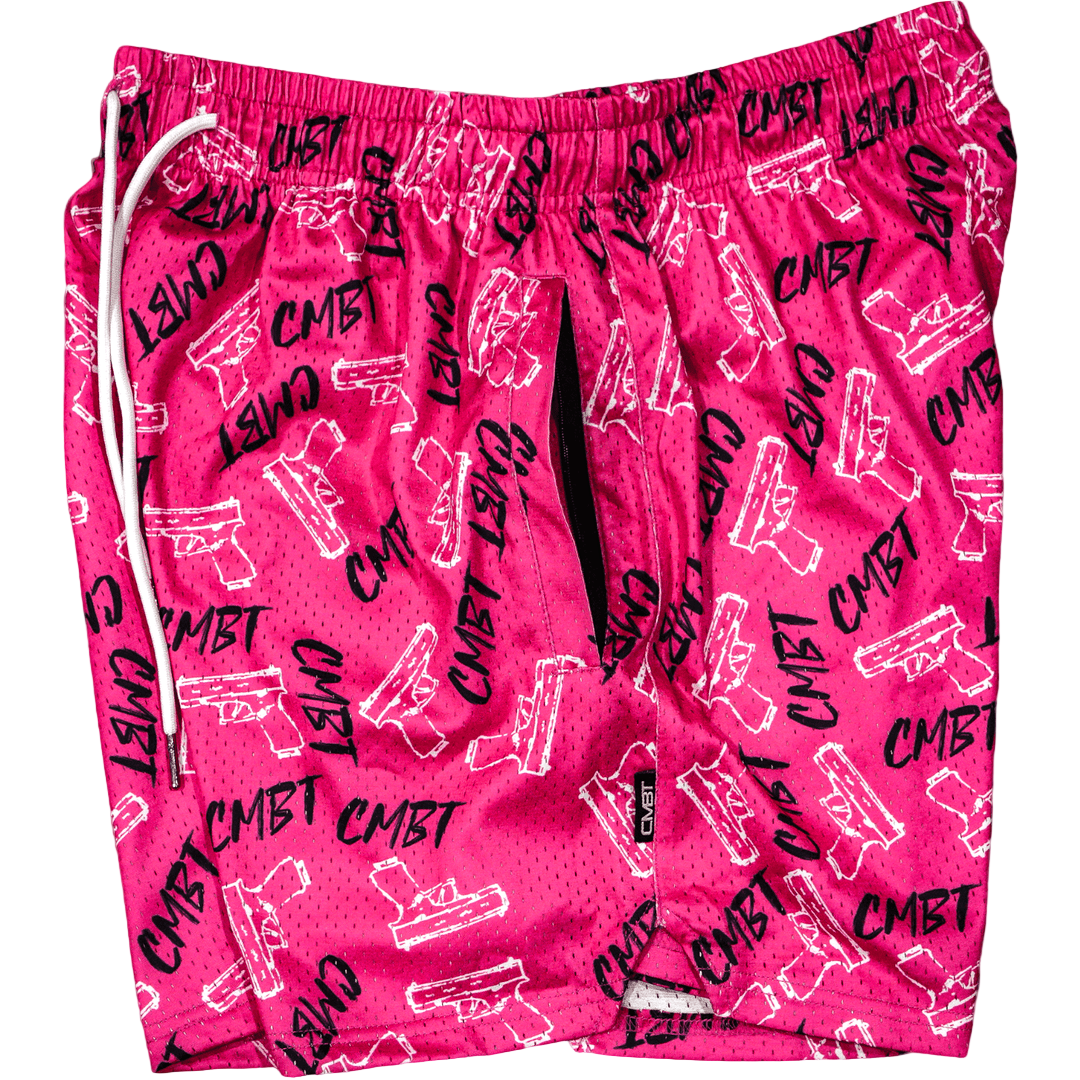 PINK COMBAT PISTOLS MEN'S MESH LIFESTYLE SHORTS | 5" - 1838 TAC SUPPLY LLC