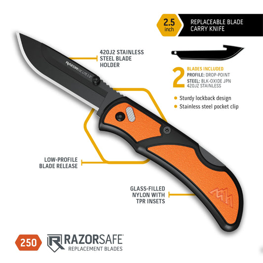 2.5 RAZOR - EDC LITE (Orange PMS, 2 Black Blades) - 1838 TAC SUPPLY LLC