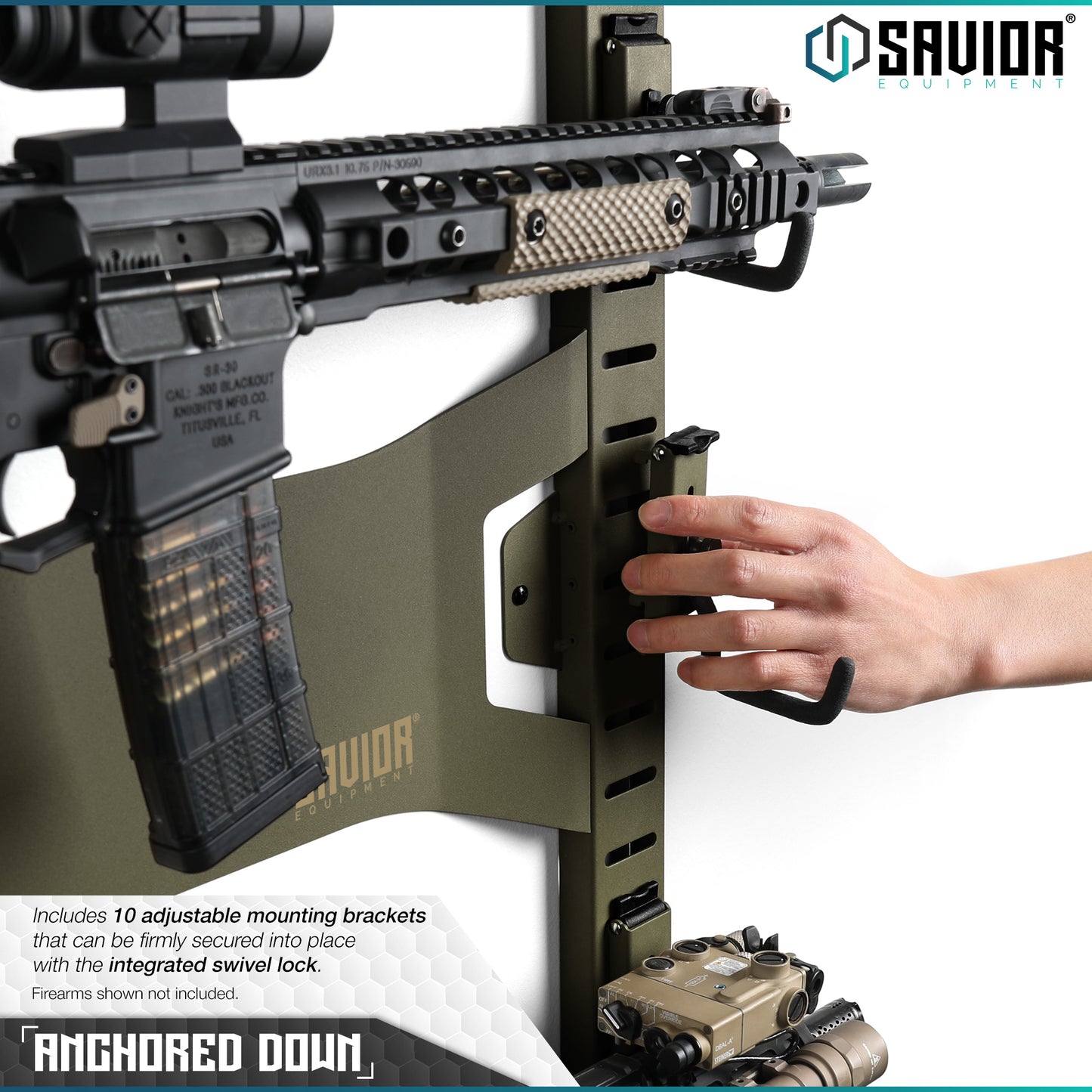 OLIVE DRAB GREEN HORIZONTAL WALL RACK W/ 10 HOOKS