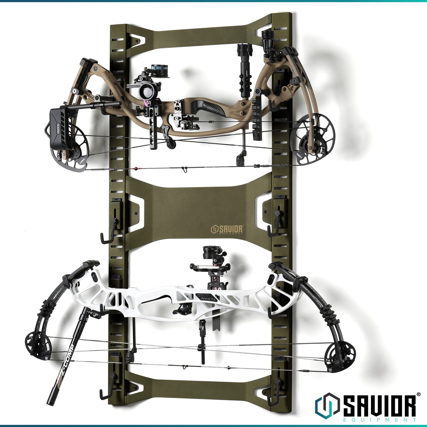 OLIVE DRAB GREEN HORIZONTAL WALL RACK W/ 10 HOOKS
