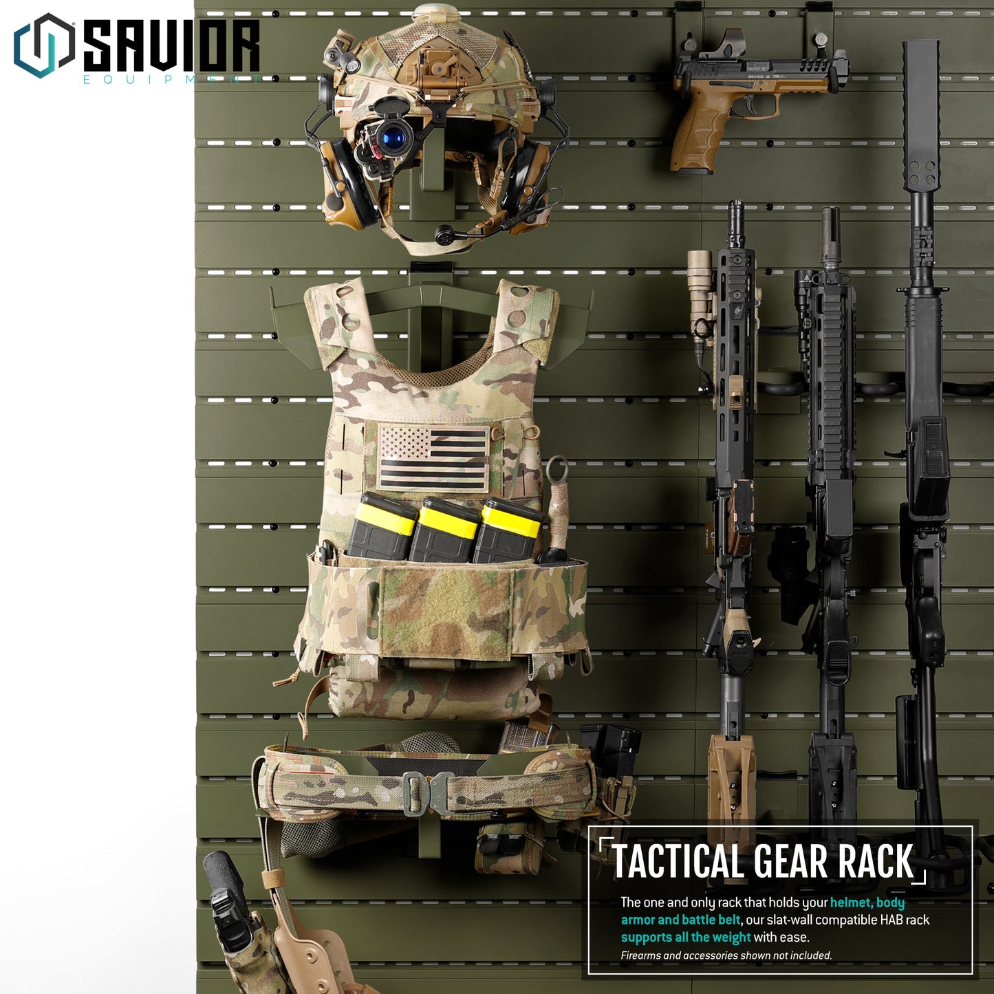OLIVE DRAB GREEN WALL RACK SYSTEM ATTACHMENTS - H.A.B RACK