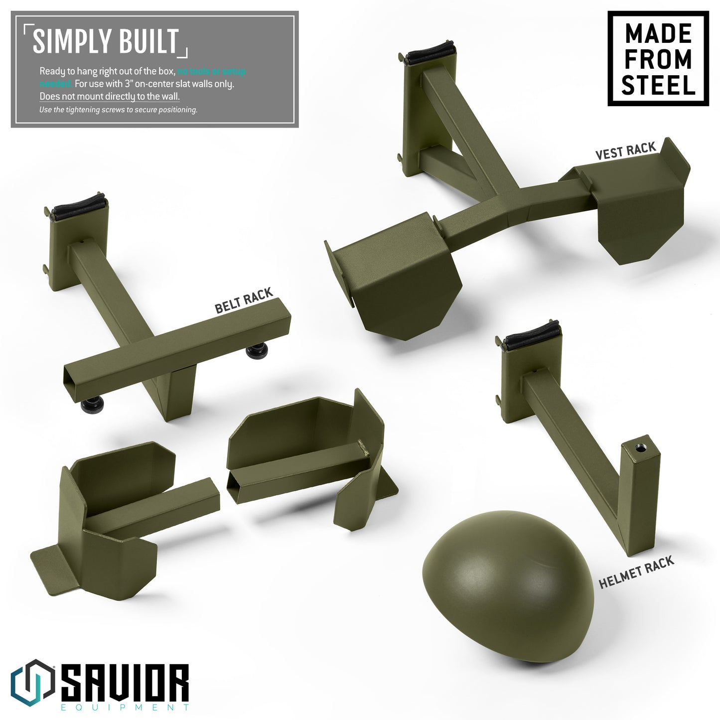 OLIVE DRAB GREEN WALL RACK SYSTEM ATTACHMENTS - H.A.B RACK