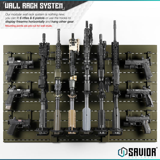 OLIVE DRAB GREEN WALL RACK SYSTEM - 10 PANEL KIT W/ ATTACHMENTS - 1838 TAC SUPPLY LLC