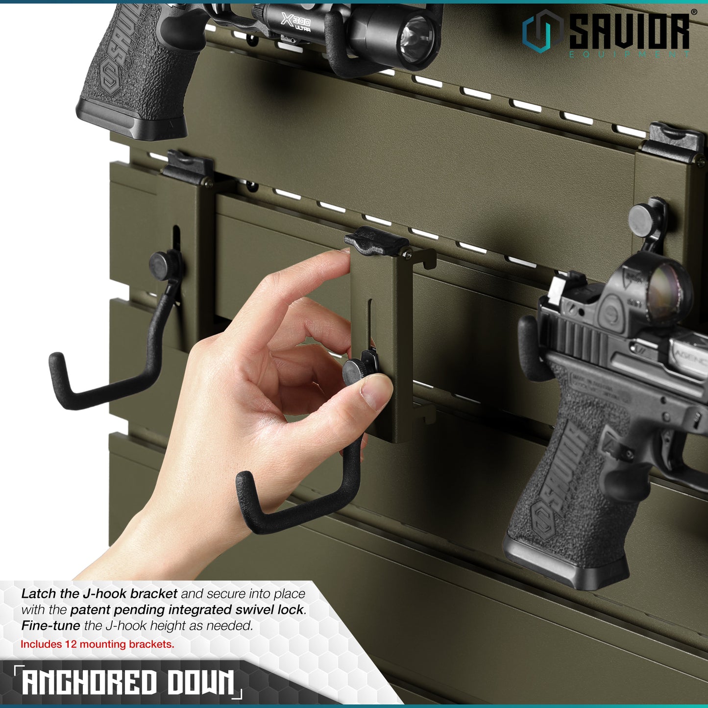 OLIVE DRAB GREEN WALL RACK SYSTEM - 10 PANEL KIT W/ ATTACHMENTS