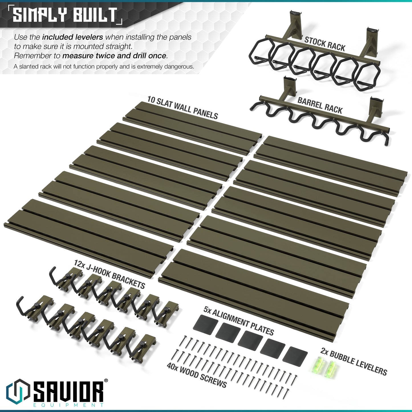 OLIVE DRAB GREEN WALL RACK SYSTEM - 10 PANEL KIT W/ ATTACHMENTS