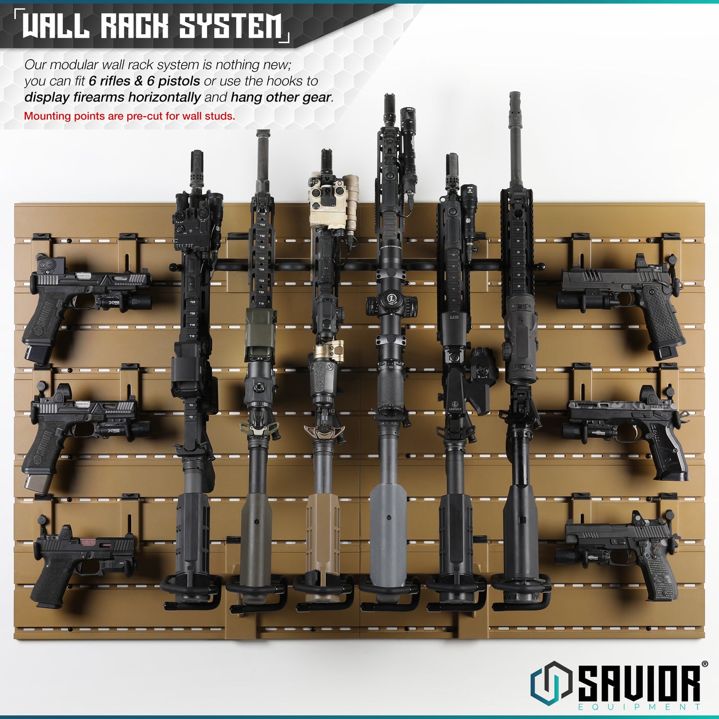 RAL 8000 TAN WALL RACK SYSTEM - 10 PANEL KIT W/ ATTACHMENTS