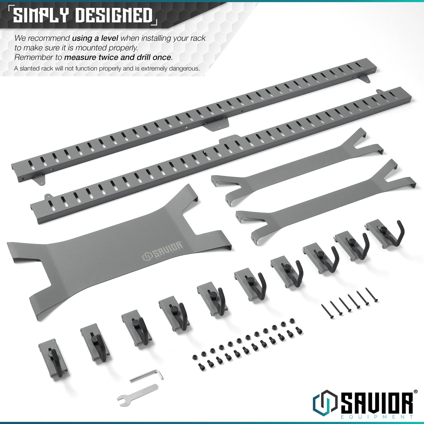 SW GRAY HORIZONTAL WALL RACK W/ 10 HOOKS