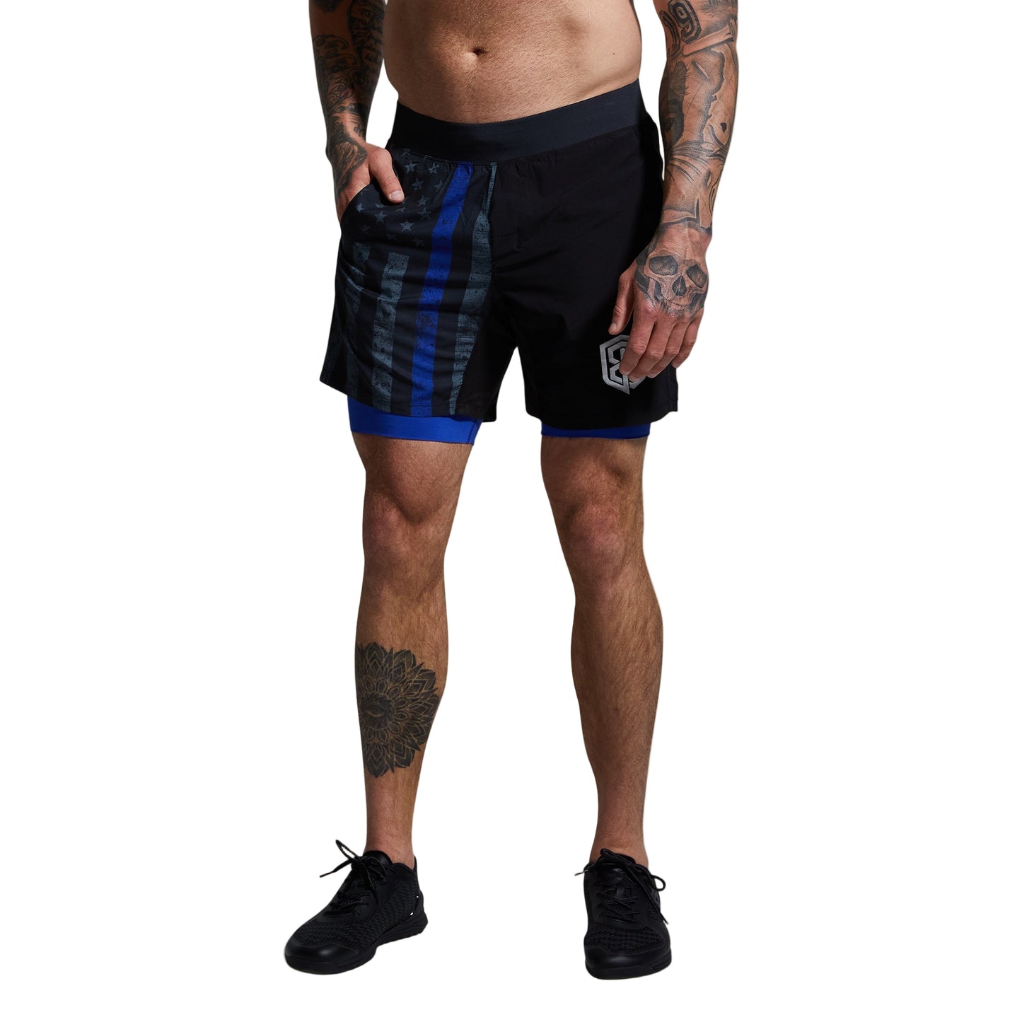 VERSATILE SHORT W/ COMPRESSION 7" THIN BLUE LINE - 1838 TAC SUPPLY LLC