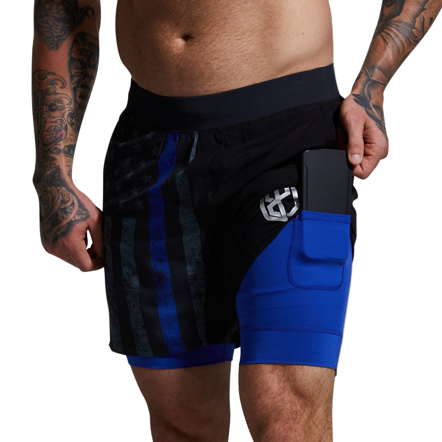 VERSATILE SHORT W/ COMPRESSION 7" THIN BLUE LINE - 1838 TAC SUPPLY LLC