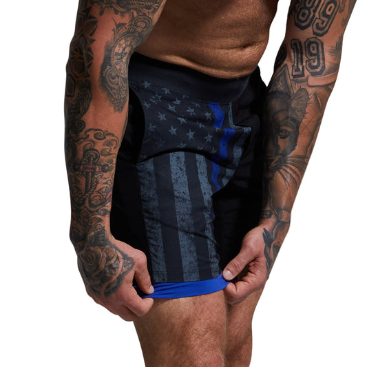 VERSATILE SHORT W/ COMPRESSION 7" THIN BLUE LINE - 1838 TAC SUPPLY LLC