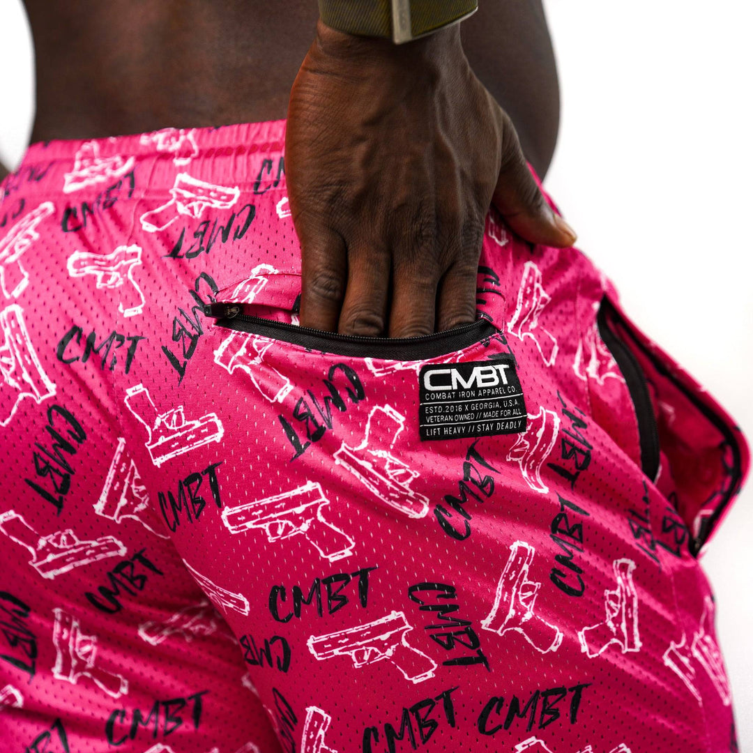 PINK COMBAT PISTOLS MEN'S MESH LIFESTYLE SHORTS | 5"