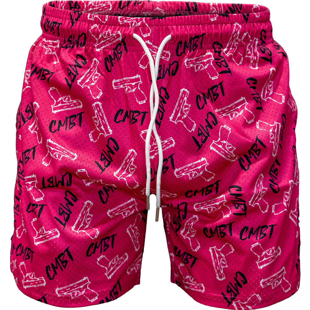 PINK COMBAT PISTOLS MEN'S MESH LIFESTYLE SHORTS | 5"