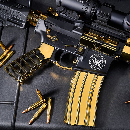 AR 5.56 CAL ALUMINUM 30 RND MAG WITH ANTI - TILT FOLLOWER (GOLD PLATED) - 1838 TAC SUPPLY LLC