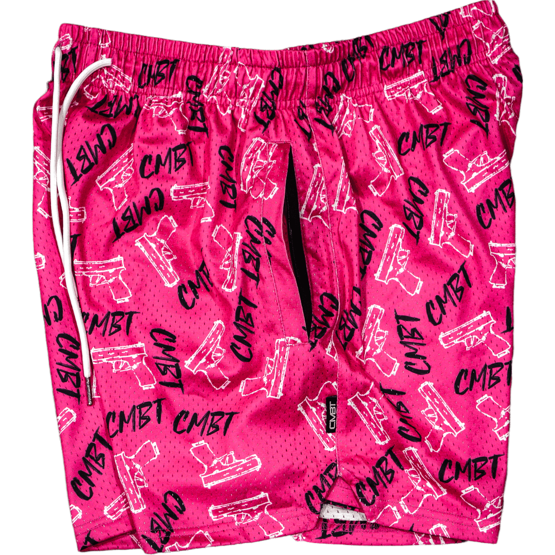 PINK COMBAT PISTOLS MEN'S MESH LIFESTYLE SHORTS | 5"