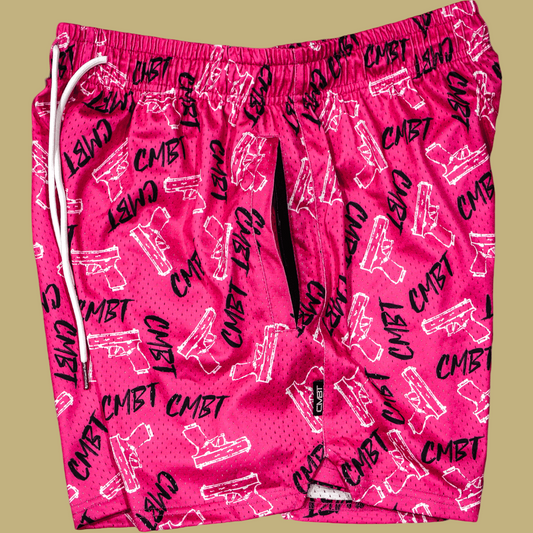 PINK COMBAT PISTOLS MEN'S MESH LIFESTYLE SHORTS | 5" - 1838 TAC SUPPLY LLC