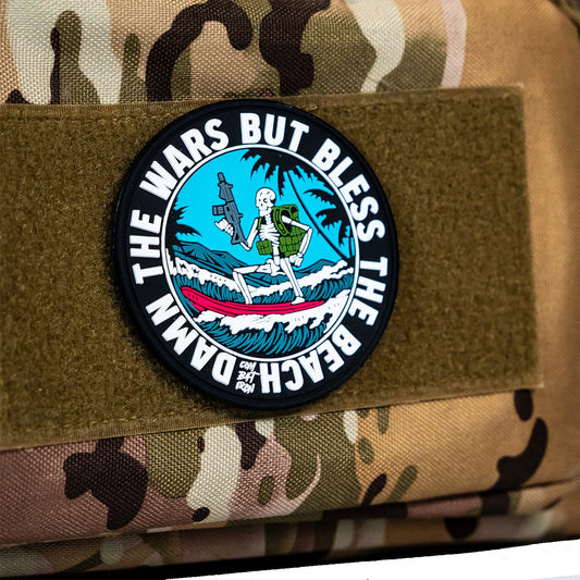 DAMN THE WARS BUT BLESS THE BEACH SURFER PVC PATCH - 1838 TAC SUPPLY LLC