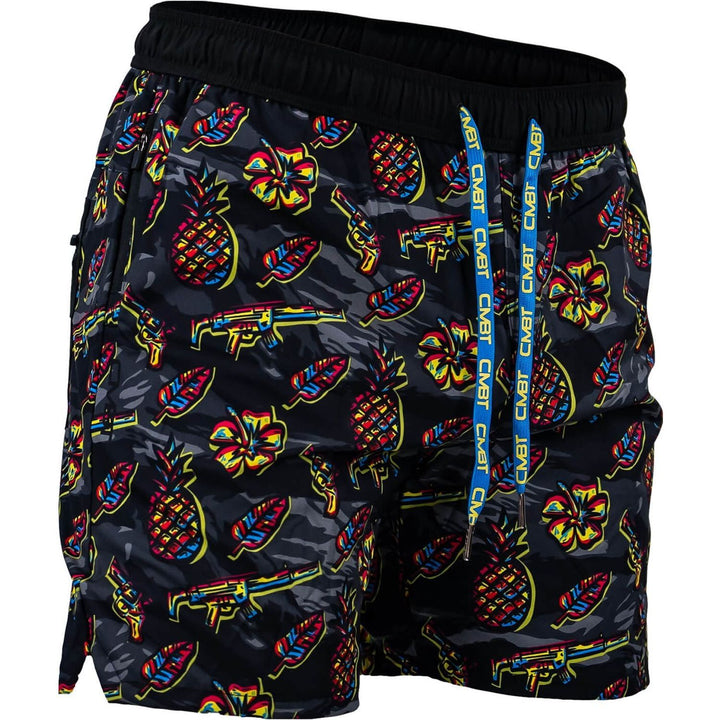 DARK TIGER STRIPE RETRO MEN'S HYBRID ATHLETIC SHORTS | 5" INSEAM