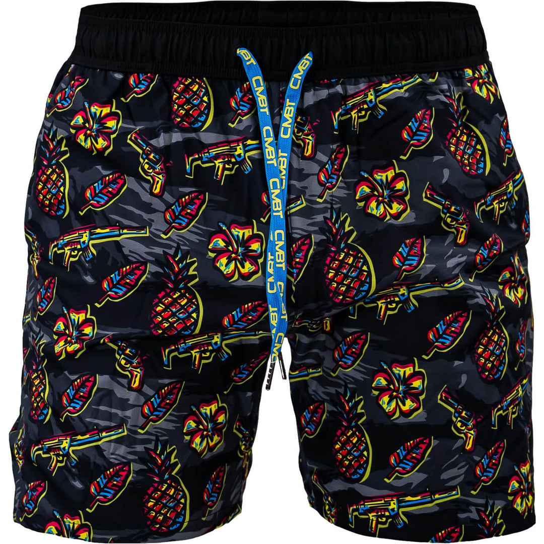 DARK TIGER STRIPE RETRO MEN'S HYBRID ATHLETIC SHORTS | 5" INSEAM