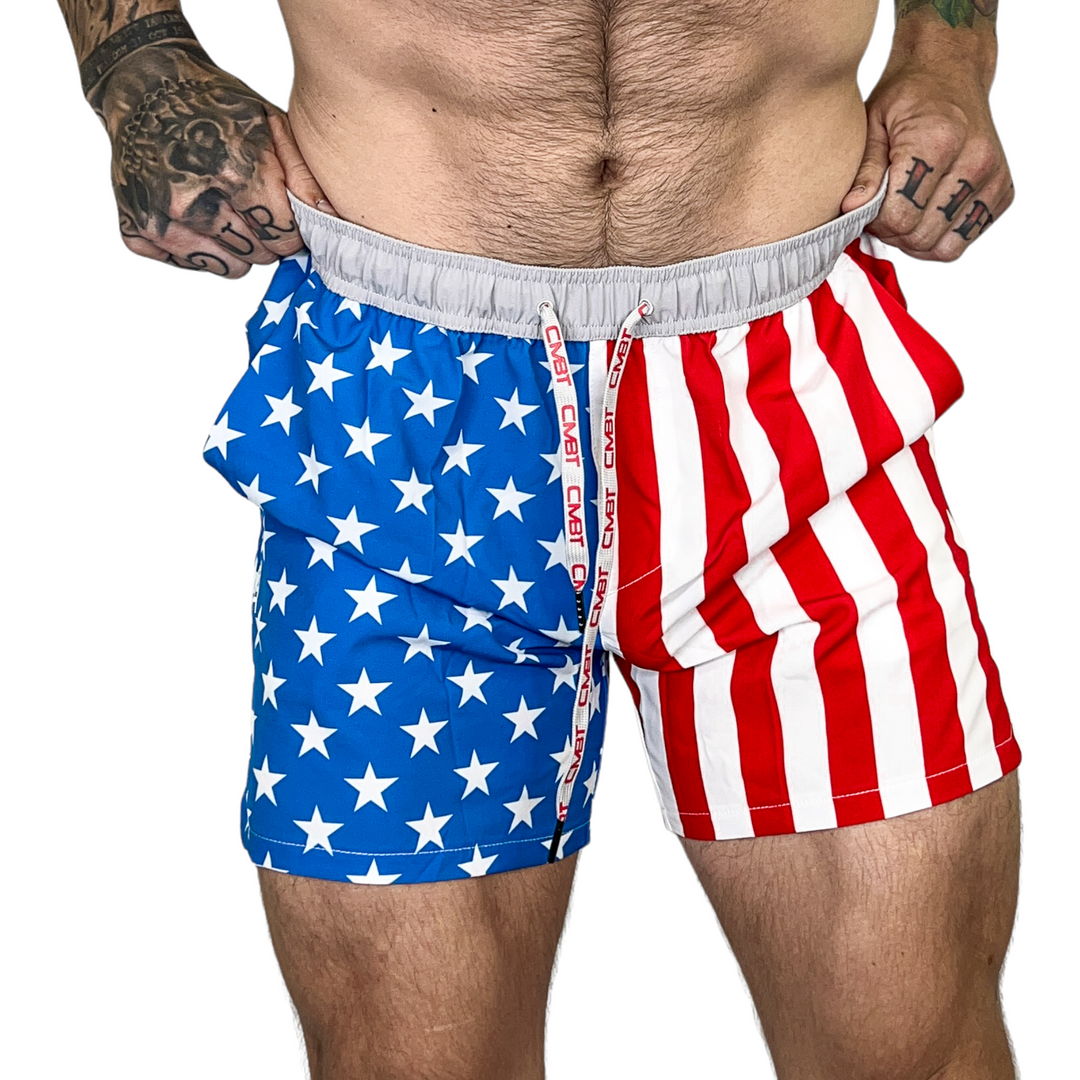 AMERICAN FLAG MEN'S HYBRID ATHLETIC SHORTS | 5" INSEAM