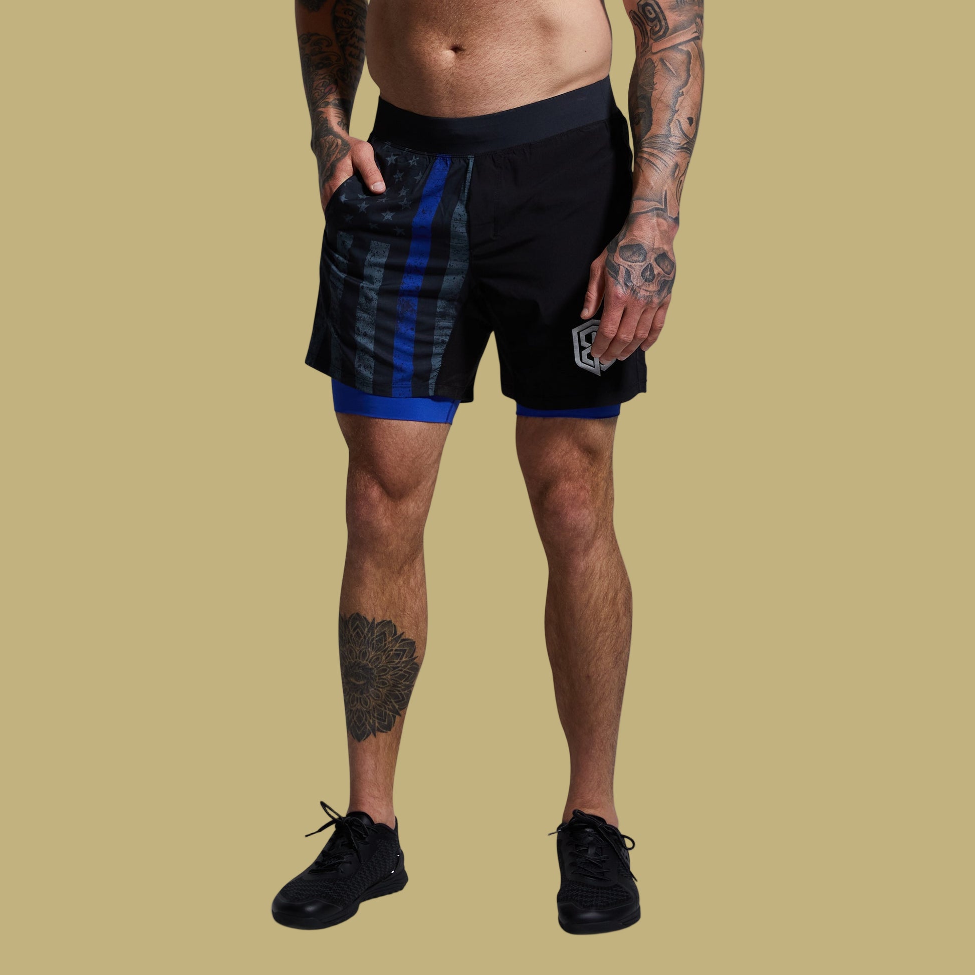 VERSATILE SHORT W/ COMPRESSION 7" THIN BLUE LINE - 1838 TAC SUPPLY LLC