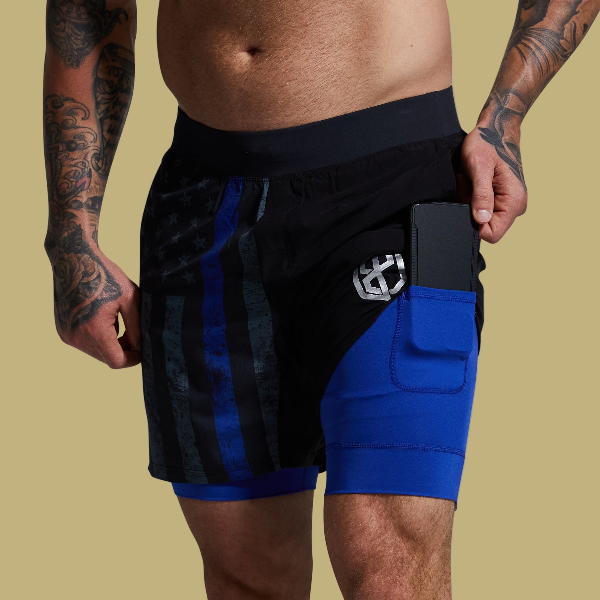 VERSATILE SHORT W/ COMPRESSION 7" THIN BLUE LINE - 1838 TAC SUPPLY LLC