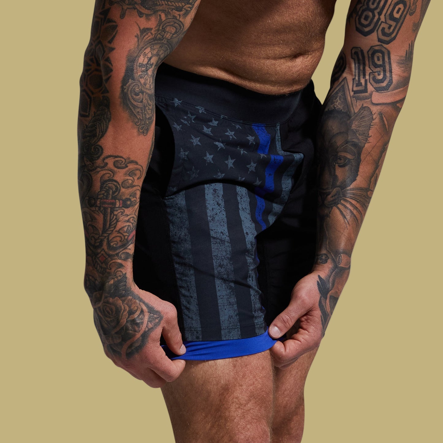 VERSATILE SHORT W/ COMPRESSION 7" THIN BLUE LINE - 1838 TAC SUPPLY LLC