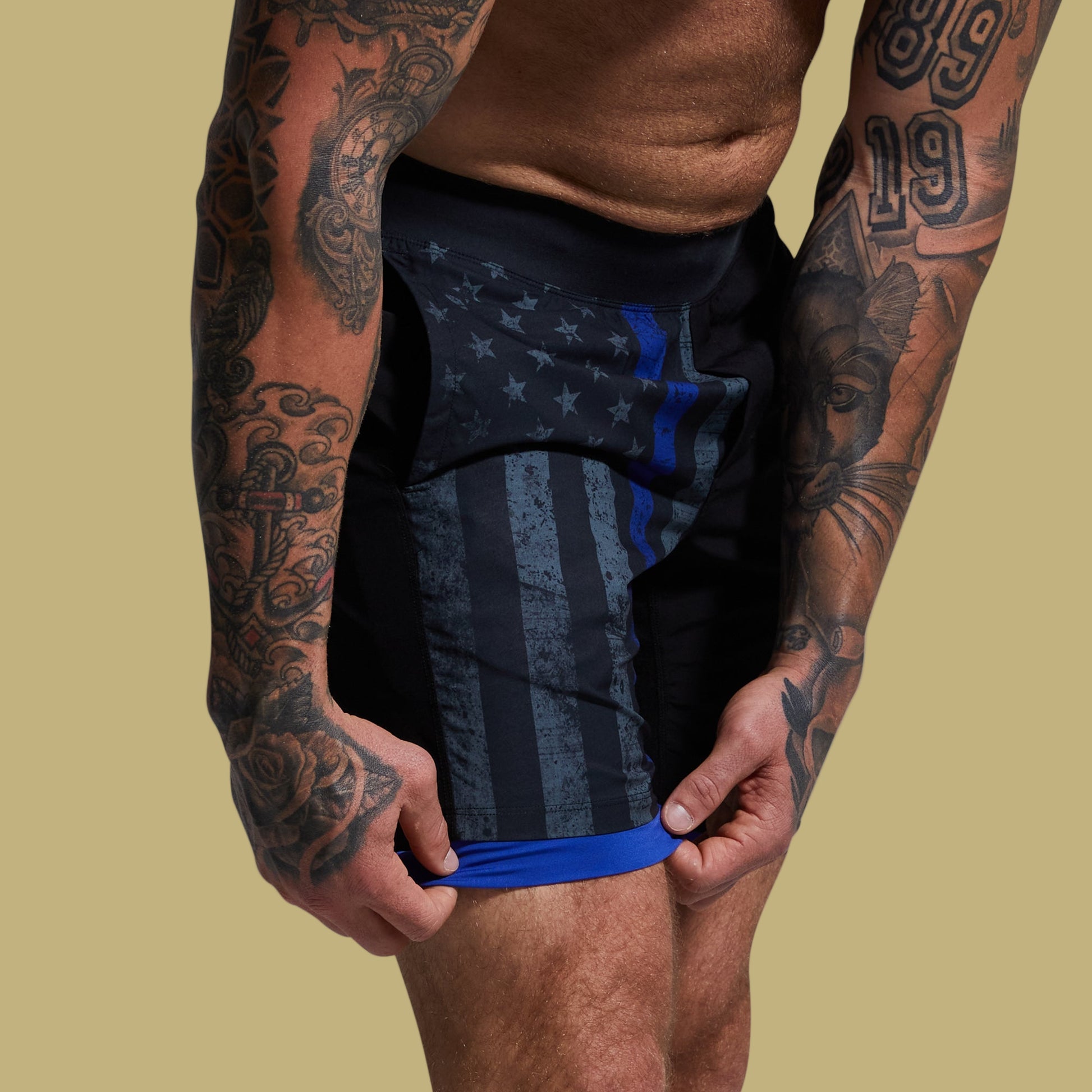 VERSATILE SHORT W/ COMPRESSION 7" THIN BLUE LINE - 1838 TAC SUPPLY LLC