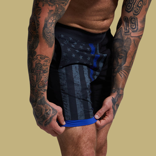 VERSATILE SHORT W/ COMPRESSION 7" THIN BLUE LINE - 1838 TAC SUPPLY LLC
