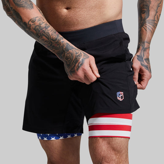 VERSATILE SHORT W/ COMPRESSION 7" BLACK LIBERTY